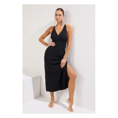 Trendyol Black Midi Woven Backless Beach Dress