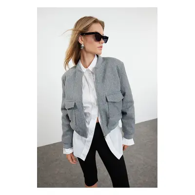 Trendyol Grey Cashmere Bomber Jacket Coat