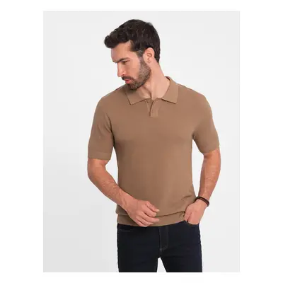 Ombre Men's structured knit polo shirt - light brown