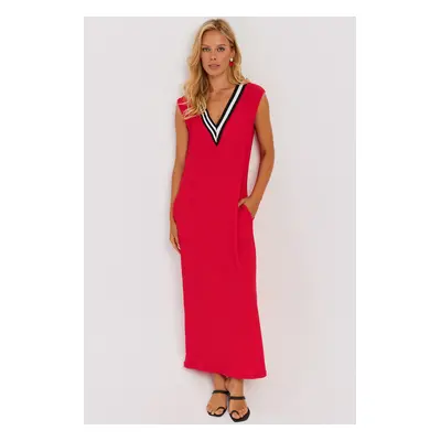 Cool & Sexy Women's Red V Neck Block Maxi Dress