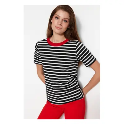 Trendyol Black Striped Basic Colored Crew Neck Knitted T-Shirt