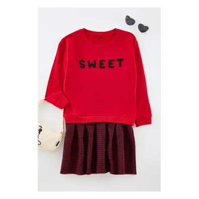 Trendyol Red Regular Slogan Cotton Knit Dress