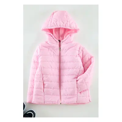 Trendyol Pink Girl Patterned Hooded Puffer Jacket