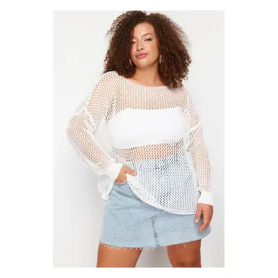 Trendyol Curve Ecru Openwork/Perforated Low Shoulder Knitwear Sweater