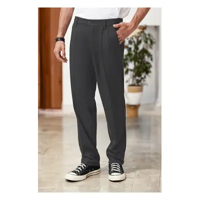 Trendyol Anthracite Pleated Classic Baggy Fit Fabric Trousers