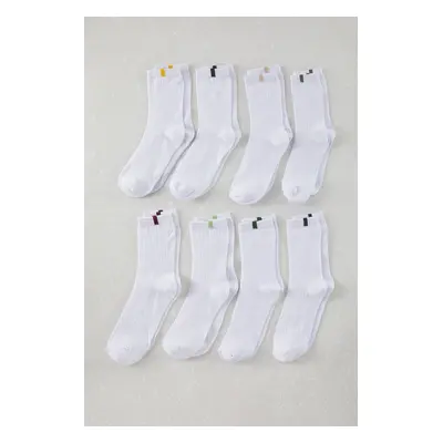 Trendyol White Pack Unisex Cotton Textured Color Block Socks-Long Socks