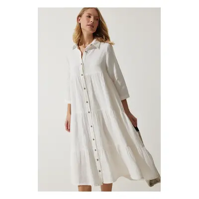 Happiness İstanbul Women's Ecru Muslin Flared Shirt Dress