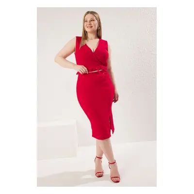 Trendyol Curve Red Knitted Large Size Bottom-Top Set