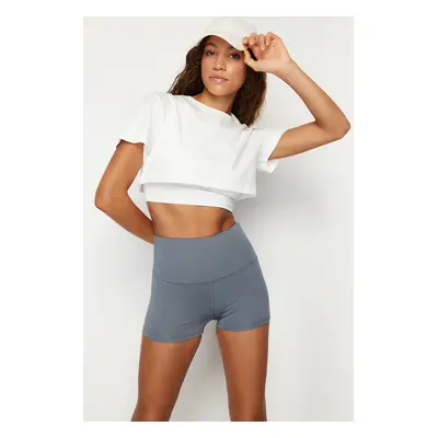 Trendyol bílý dvouvrstvý sportovní pletený crop top s reflexními prvky