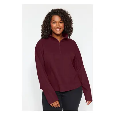 Trendyol Curve Burgundy Stand Collar Zip Thessaloniki Slim Knitted Sweatshirt