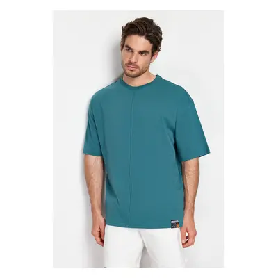 Trendyol Emerald Green Oversize Sewing detailed 100% Cotton T-shirt