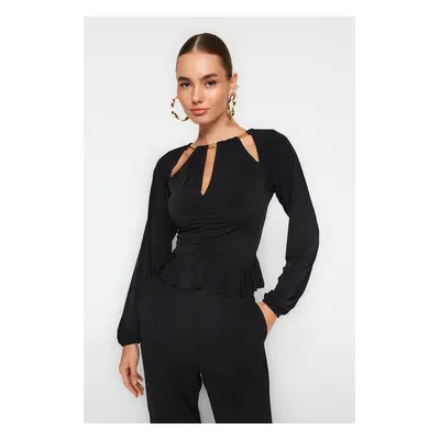 Trendyol Black Window/Cut Out Detailed Accessory Knitted Blouse