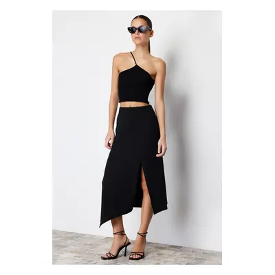 Trendyol Black Asymmetric Cut Out and Slit Detail Maxi Skirt