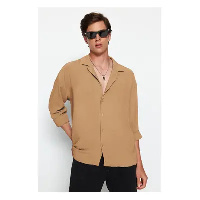 Trendyol Mink Oversize Fit Open Collar Summer Linen Look Shirt