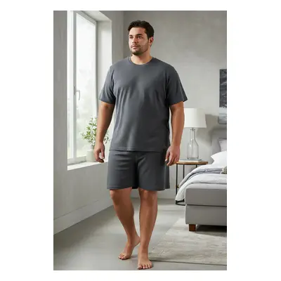 Trendyol Anthracite Regular Fit Waffle Knitted Shorts Pajama Set