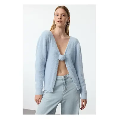 Trendyol Blue Feather Rose Detailed Knitwear Cardigan