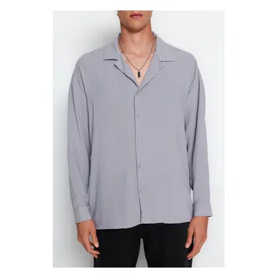 Trendyol Gray Oversize Fit Open Collar Summer Linen Look Shirt