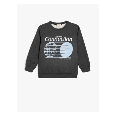 Koton Slogan Printed Long Sleeve Crew Neck Raised Sweatshirt