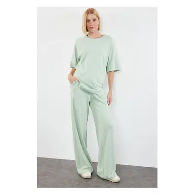 Trendyol Mint Relaxed/Comfortable Pattern Wide Leg/Wide Leg Knitted Blouse/Pants Top-Bottom Set