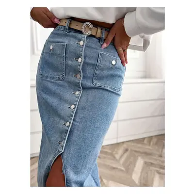 Midi denim sukňa na gombíky s opaskom NALDA