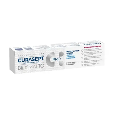 Curasept Biosmalto Mousse Caries Abrasion zubní krém na posílení skloviny (jahoda), 50ml