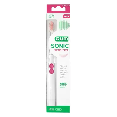 GUM Sonic SENSITIVE bateriový sonický zubní kartáček (bílý s růžovou)