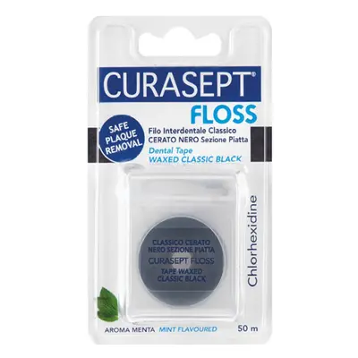 Curasept Floss Black voskovaná zubní nit s CHX (mint), 50 ks