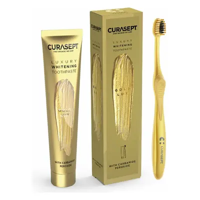 Curasept Gold Luxury intenzivní bělící zubní pasta, 75ml + zubní kartáček