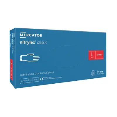 MERCATOR Medical Nitrylex Classic vyšetřovací nitrilové rukavice L (8-9) modré, 100ks