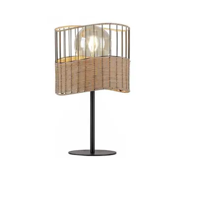 REED Stolní lampa černý kov / dřevo v rustikálním designu - LEUCHTEN DIREKT / JUST LIGHT