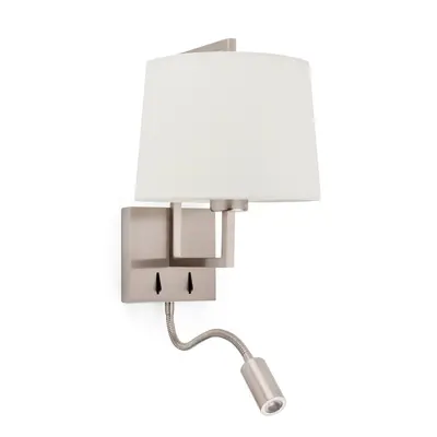 FRAME nástěnná lampa, nikl/béžová, se čtecí lampičkou - FARO