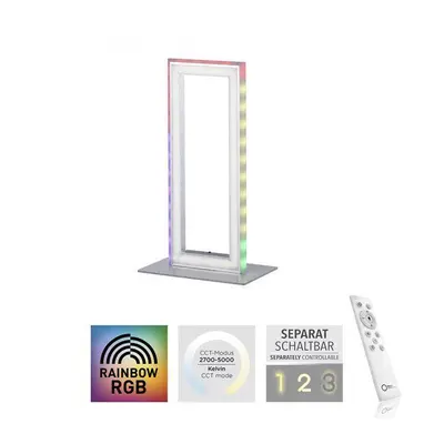 FELIX60 LED stolní lampa, stříbrná barva, šňůrový vypínač, Rainbow RGB, dálkový ovladač RGB+2700