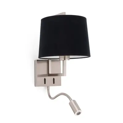 FRAME nástěnná lampa, nikl/černá, se čtecí lampičkou - FARO