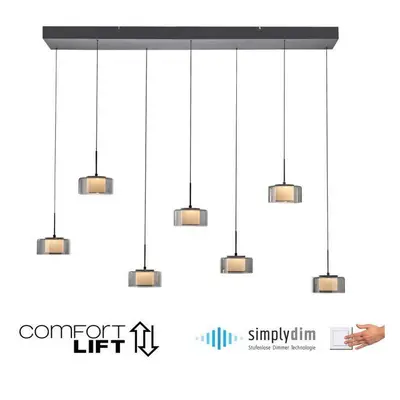 Závěsné svítidlo LED RIKA 7 ramenné černá nastavitelná výška Comfort Lift SimplyDim 3000K - PAUL