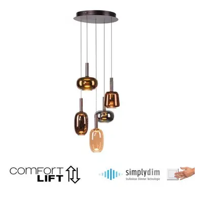 IRIDES LED závěsné svítidlo 5 ramenné nastavitelná výška Comfort Lift paměťová funkce SimplyDim 