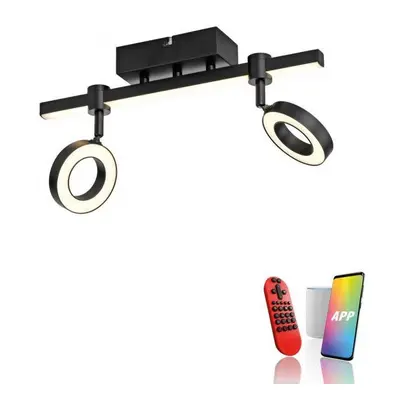 LED stropní svítidlo černé Smarthome stmívatelné dálkový ovladač s aplikací Tuya RGB/2700-5000K 