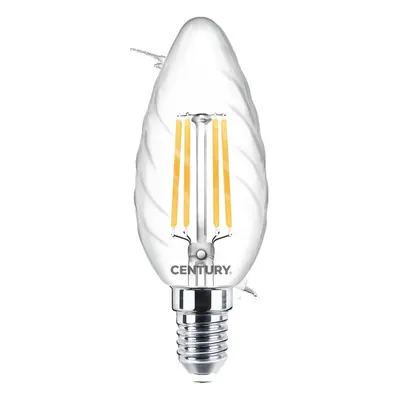 LED FILAMENT CANDLE kroucená ČIRÁ 6W E14 4000K 360d - CENTURY