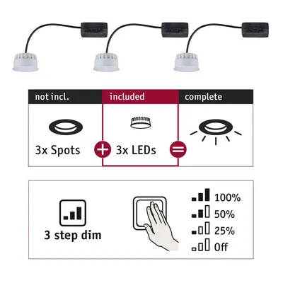 LED Modul vestavné svítidlo 3-krokové-stmívatelné Choose Coin 3ks sada kruhové 50mm Coin 3x6W 23