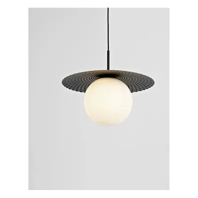 Závěsné svítidlo OBBIT opálové sklo matný černý kov E27 1x12W 230V IP20 bez žárovky - NOVA LUCE