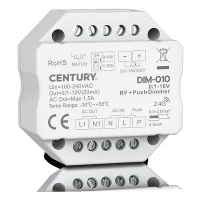 LED stmívač 1 kanál 0-10V + PUSH DIM RF 220-240V - CENTURY