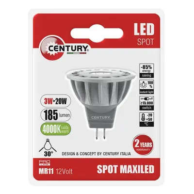 LED spot MAXILED 3W 12VDC/AC MR11 4000K 185Lm 30d ?35x38mm IP20 BL - CENTURY