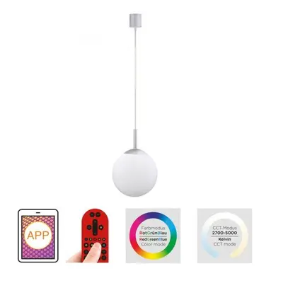 Ls-BOLO LED závěsné svítidlo Smarthome průměr 20cm stříbrná stmívatelné s aplikací dálkový ovlad