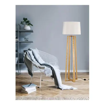 Stojací lampa ALMA přírodní dřevo bílé stínidlo černý kabel E27 1x12W bez žárovky - NOVA LUCE