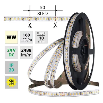 VÝPRODEJ - LED pásek WW 160LED/m 38,4W/24V 4976lm IP20 délka 2m vodič A 1,0m