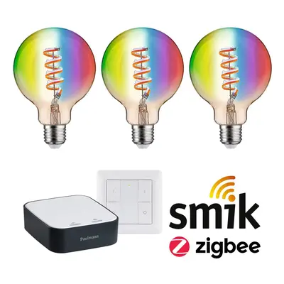 Startovací sada Smart Home Zigbee 3.0 LED žárovka Filament G95 RGBW + Gateway + vypínač - PAULMA