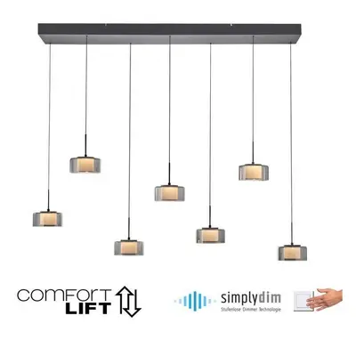 Závěsné svítidlo LED RIKA 7 ramenné černá nastavitelná výška Comfort Lift SimplyDim 3000K - PAUL