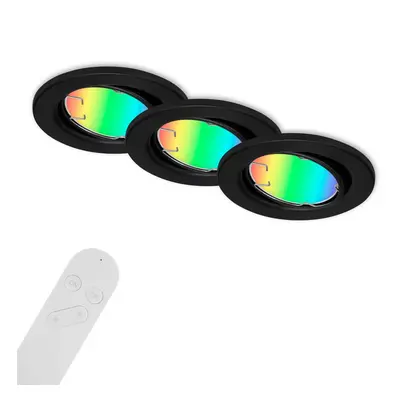 3ks sada CCT RGB vestavné svítidlo, pr. 8,6 cm, 4,9 W, 400 lm, černá - BRILO