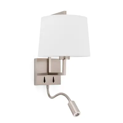 FRAME nástěnná lampa, nikl/bílá, se čtecí lampičkou - FARO