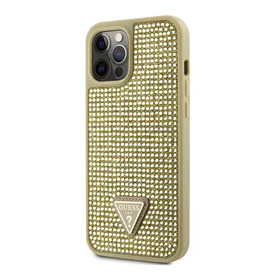 Pouzdro Guess Rhinestones Triangle Metal Logo kryt pro Apple iPhone 12 PRO MAX Gold