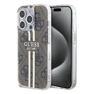 Pouzdro Guess IML 4G Gold Stripe zadní kryt Apple iPhone 15 PRO Brown